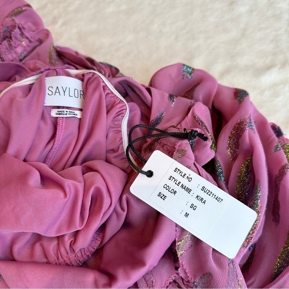 Saylor NWT Kira Metallic Pink Leaves Tiered Sleeveless Maxi Dress M - Picture 10 of 13